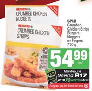 Spar Crumbed Chicken Strips Burgers, Nuggets Or Fingers-750g Each