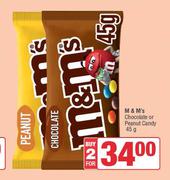 M&M's Chocolate Or Peanut Candy-For 2 x 45g