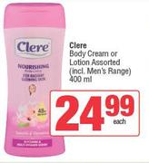Clere Body Cream Or Lotion Assorted (Incl.Men's Range)-400ml Each