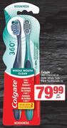 Colgate 360 Degree Charcoal Or Optic White Twin Pack Toothbrush-2s Per Pack