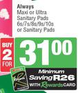 Always Maxi Or Ultra Sanitary Pads 6s/7s/8s/9s/10s Or Sanitary Pads-For 2
