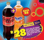 Coca Cola No Sugar No Caffine/Light 2.25L/Fanta/Sprite/Stoney Zero Ginger Beer Soft Drink 2L-For 2