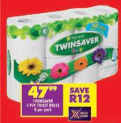 Twinsaver 1 Ply Toilet Rolls-8 Per Pack