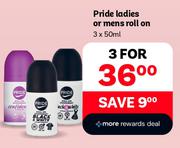 Pride Ladies Or Mens Roll On-For 3 x 50ml