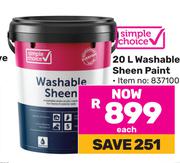 Simple Choice 20L Washable Sheen Paint-Each