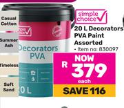 Simple Choice 20l Decorators PVA Paint Assorted-Each