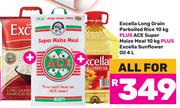 Excella Long Grain Parboiled Rice 10Kg, Ace Super Maize Meal 10Kg + Excella Sunflower Oil 4L-For All