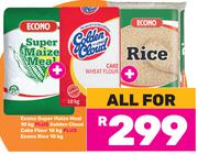 Econo Super Maize Meal 10Kg + Golden Cloud Cake Flour 10Kg & Econo Rice 10Kg-For All