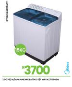 Midea 15Kg T/T WHT Washing Machine KL15TTG1W 22-336