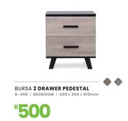Bursa 2 Drawer Bedroom Pedestal 450 x 360 x 510mm 8-460