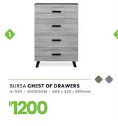 Bursa Bedroom Chest Of Drawers 685 x 425 x 990mm 4-043