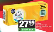 Lil Lets Super Plus, Super Medium, Regular Or Mini-16s/20s Each