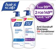 Head & Shoulders Anti Dandruff Shampoo Or Conditioner Assorted-For 2 x 750ml