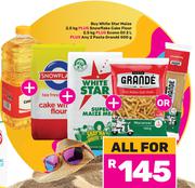 White Star Maize 2.5Kg + Snowflake Cake Flour 2.5Kg + Econo Oil 2L + Pasta Grande 2x500g-All For