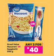 Great Value Macaroni Or Spaghetti-For 3 x 500g