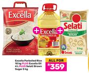 Excella Parboiled Rice 10Kg + Excella Oil 4L + Selati Brown Sugar 5Kg-All For