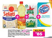 Selati White Sugar 1Kg+Excella Sunflower Oil 750ml+White Star Super Maize Meal 1Kg-All For