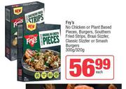 Fry's No Chicken Or Plant Based Pieces,Burgers,Southern Fried Strips,Braai Sizzler-300g/320g Each