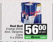 Red Bull Energy Drink (Incl.Variants) Cans-4 x 250ml Per Pack