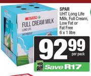 Spar UHT Long Life Milk (Full Cream Low Fat Or Fat Free) 6 x 1 Ltr-Per Pack