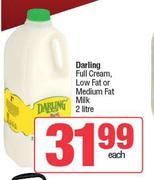 Darling Full Cream, Low Fat Or Medium Fat Milk-2Ltr Each