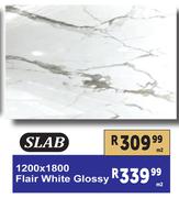 Slab Flair White Glossy 1200 x 1800-Per Sqm