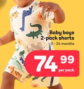 Baby Boys 2 Pack Shorts (0-24 Months)-Per Pack