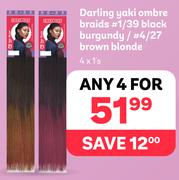 Darling Yaki Ambre Braids 1/39 Black Burgundy/4/27 Brown Blonde-4 x 1's