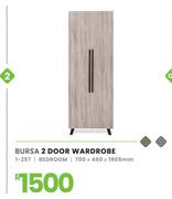 Bursa 2 Door Wardrobe Bedroom 700 x 460 x 1905mm 1-257