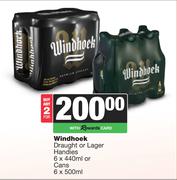 Windhoek Draught Or Lager Handies 6 x 440ml Or Cans 6 x 500ml-For 2