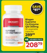 Biogen Supreme Co-Enzyme Q10 300mg 30 Vegetable Capsules