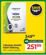 Lifestyle Health MSM 1000mg 120 Coated Tablets