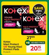 Kotex Maxi Protect Or Young Maxi Protect Pads 8 Pack-Each