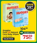 Huggies Pure Or Natural Care Baby Wipes-4 x 56 Wipes Per Pack