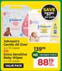 Johnson's Gentle All Over 4 x 72 Wipes Or Extra Sensitive Baby Wipes 4 x 56 Wipes-Per Pack