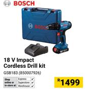 Bosch 18V Impact Cordless Drill Kit GSB183 850007926
