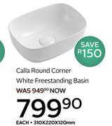 Calla Round Corner White Freestanding Basin 310 x 220 x 120mm-Each