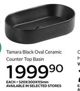 Tamara Black Oval Ceramic Counter Top Basin 520 x 300 x 115mm-Each