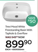 Trevi Mood White Freestanding Basin With Taphole & Overflow 450 x 500mm-Each