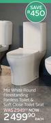 Mia White Round Freestanding Rimless Toilet & Soft Close Toilet Seat-Each