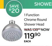 1 Function Chrome Round Shower Head-Each