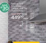 Subway Vera Gris Glossy Ceramic Wall Tile 75 x 300mm-Per Sqm