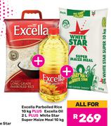 Excella Parboiled Rice 10Kg+Excella Oil 2L+White Star Super Maize Meal 10Kg-All For