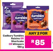 Cadbury Tumbles Raisins Or Shortcake Or Whispers-For 2 x 180g