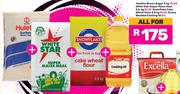 Huletts Brown Sugar 3Kg+White Star Super Maize Meal 2.5Kg+Snowflake Cake Wheat Flour 2.5Kg-All For