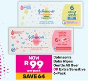 Johnson's Baby Wipes Gentle All Over Or Extra Sensitive 6 Pack-Per Pack