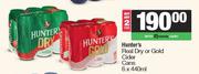 Hunter's Real Dry Or Gold Cider Cans-For 2 x 6 x 440ml