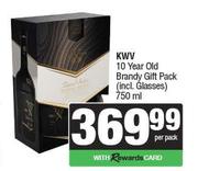 KWV 10 Year Old Brandy Gift Pack (Incl.Glasses)-750ml Per Pack