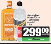 Jagermeister Orange 750ml + Schweppes 1L Assorted-Per Combo
