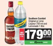 Southern Comfort Original Or Lime Liqueur 750ml & Lemonade 1L-Per Combo